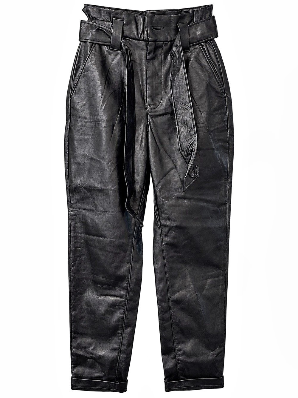 Express Super High Waisted Faux Leather Belted Ankle Pant Black Waist 00R